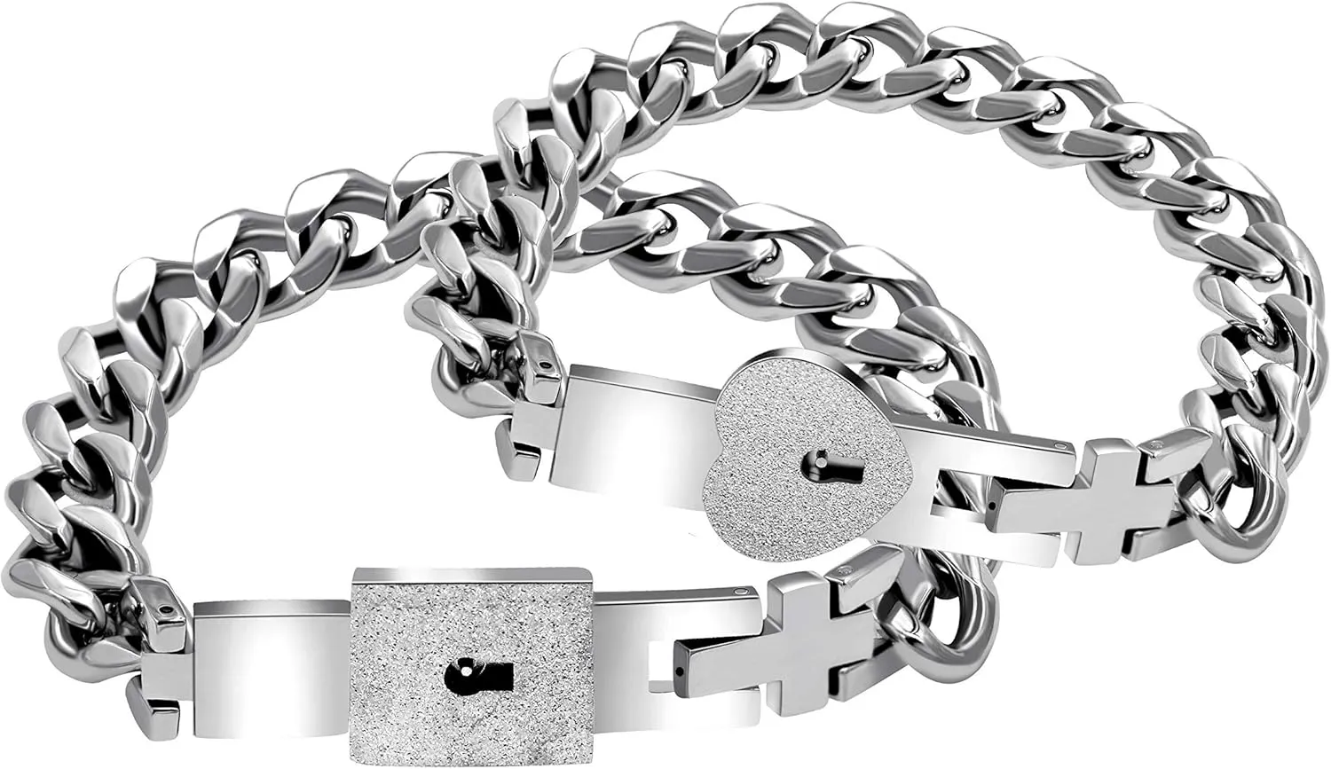 Uloveido Rose Gold Plated Titanium Matching Puzzle Couple Heart Lock Bracelet and Key Pendant Necklace for Men and Women