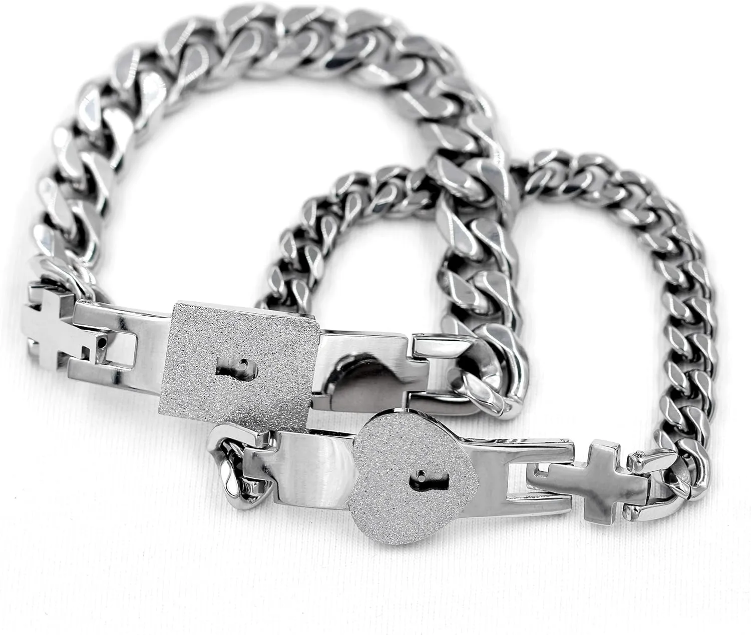 Uloveido Rose Gold Plated Titanium Matching Puzzle Couple Heart Lock Bracelet and Key Pendant Necklace for Men and Women