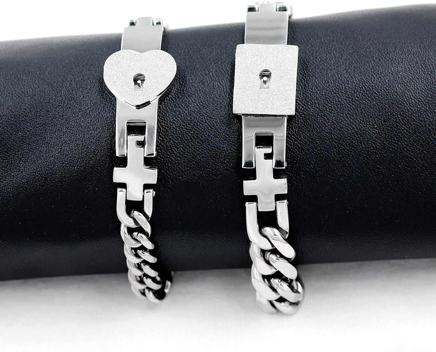 Uloveido Rose Gold Plated Titanium Matching Puzzle Couple Heart Lock Bracelet and Key Pendant Necklace for Men and Women
