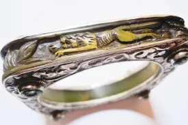 Vintage Square Carved Animal Yellow Resin Bracelet