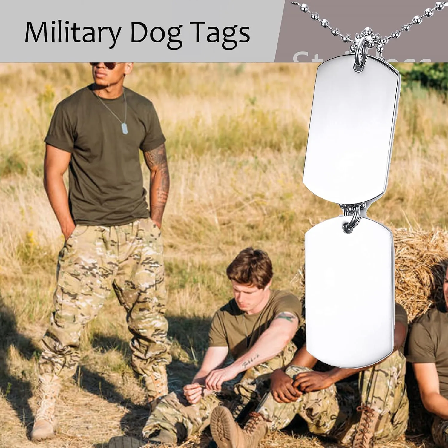 VNOX Dog Tag Necklace for Men Personalized Stainless Steel Military US Army ID Tag Double Dog Tag Dangling Pendant Necklace