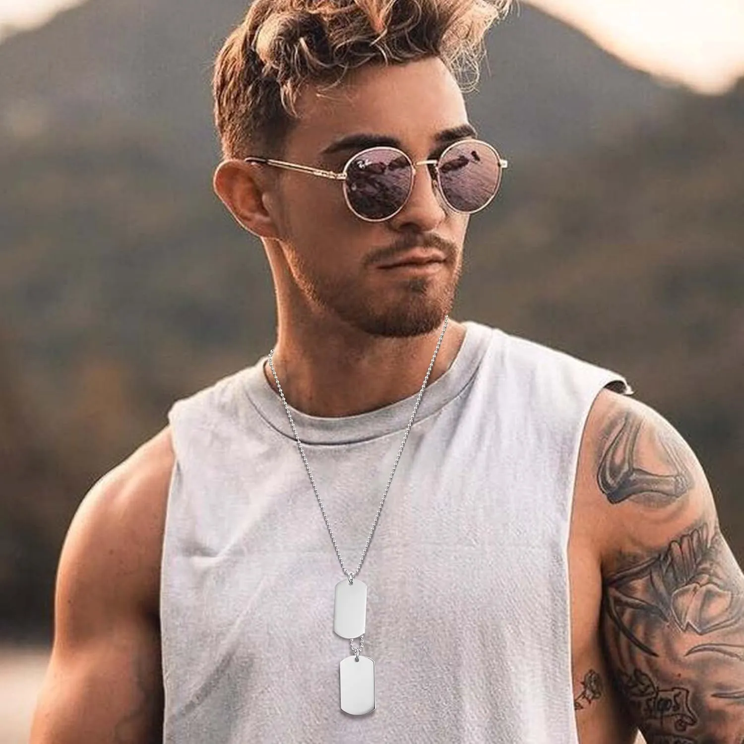 VNOX Dog Tag Necklace for Men Personalized Stainless Steel Military US Army ID Tag Double Dog Tag Dangling Pendant Necklace