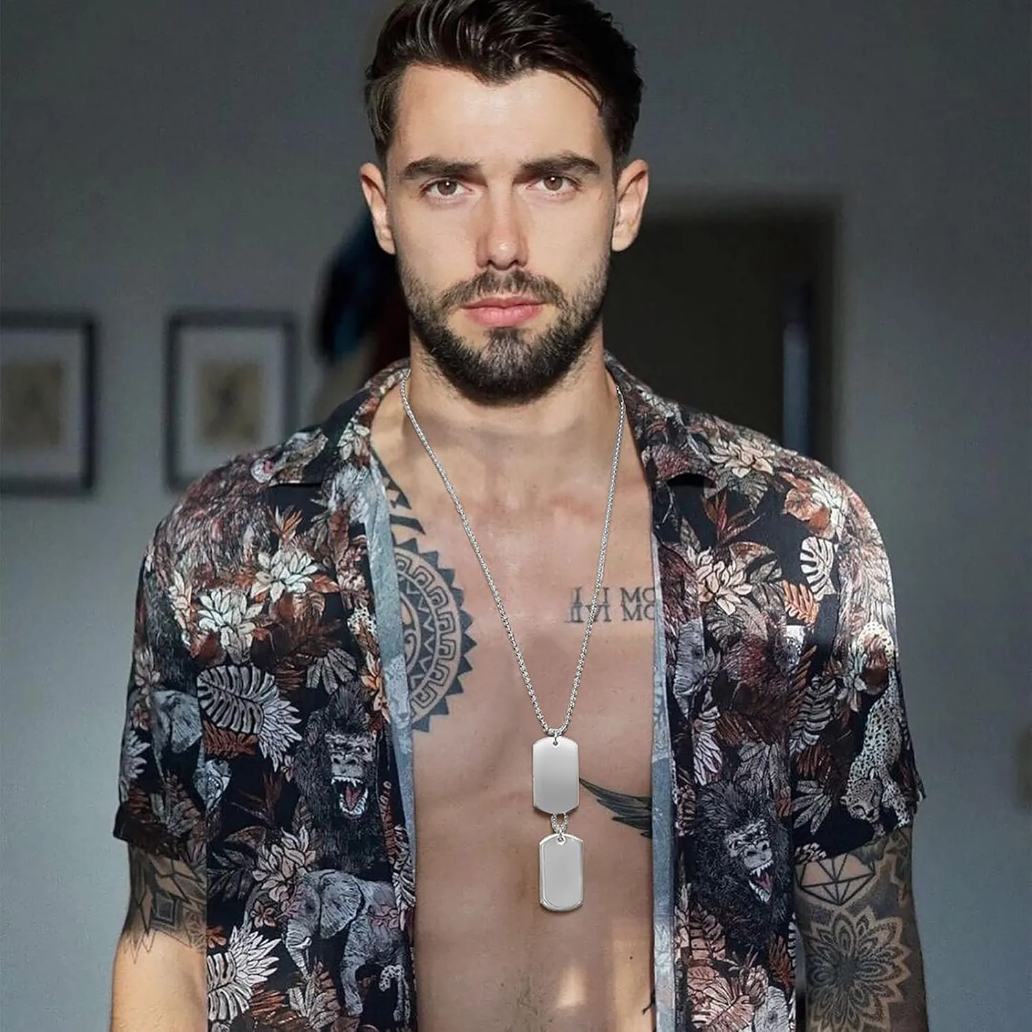 VNOX Dog Tag Necklace for Men Personalized Stainless Steel Military US Army ID Tag Double Dog Tag Dangling Pendant Necklace