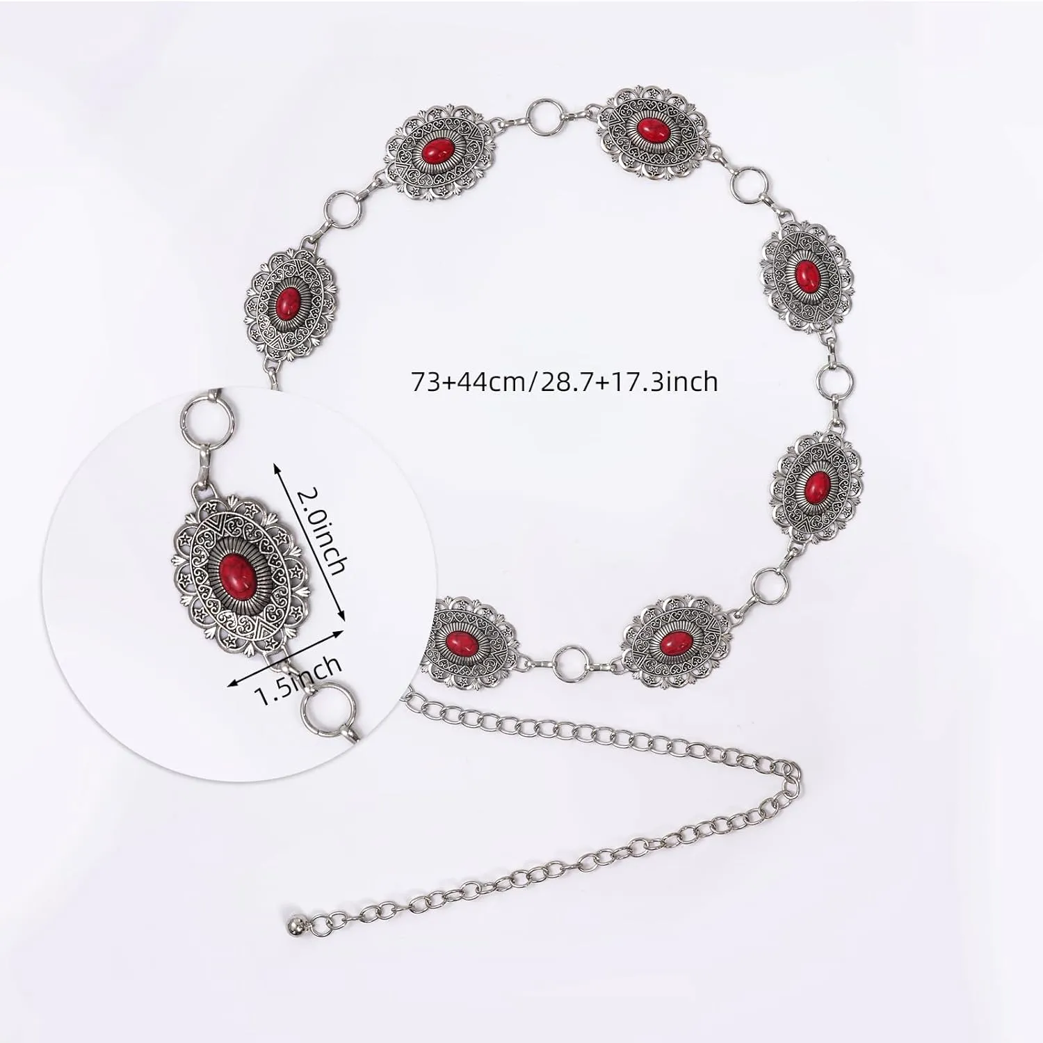 Western Oval Concho Chain Belt for Women Metal Waist Chain Belt for Dresses Jeans Western Cowgirl