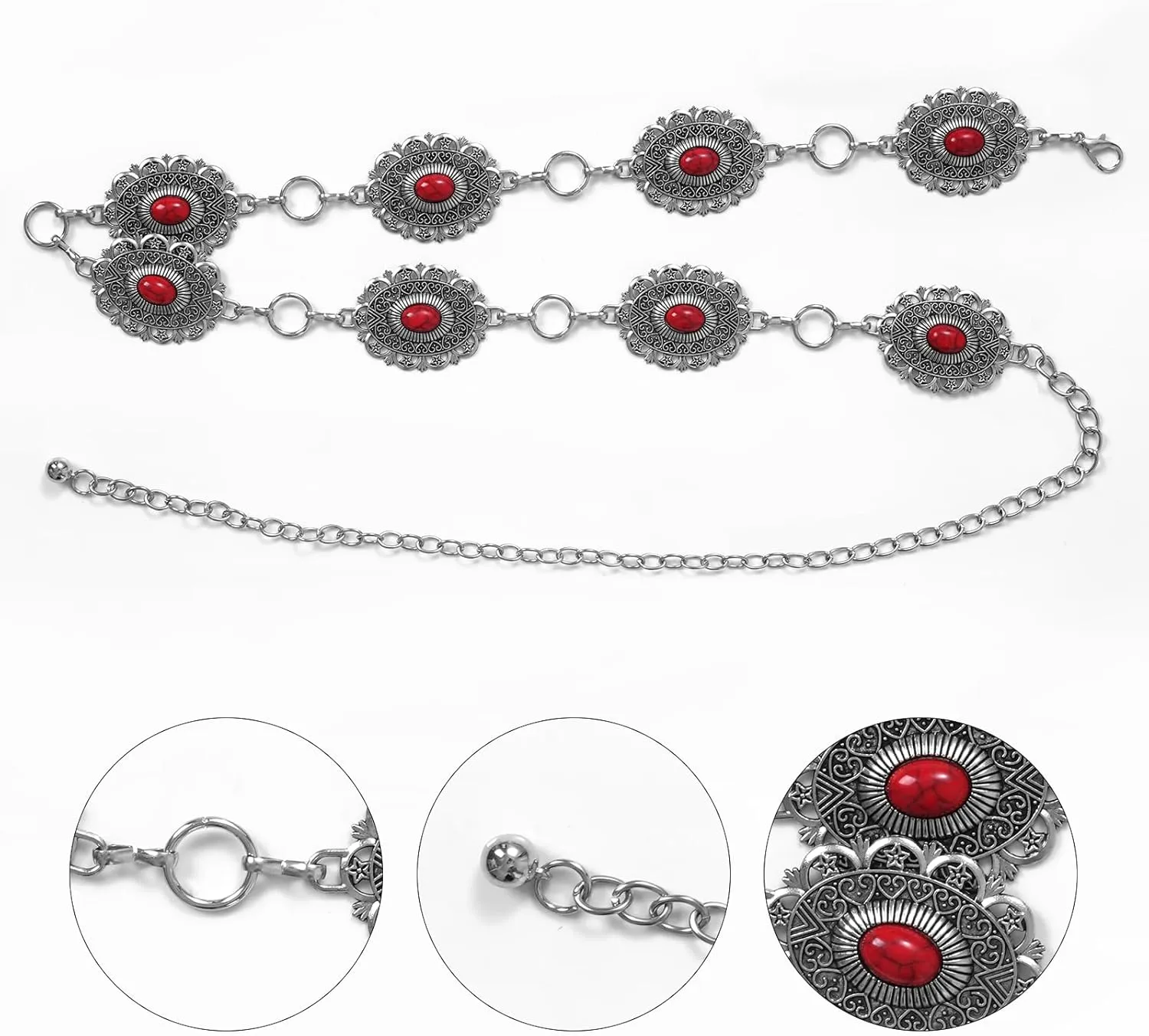 Western Oval Concho Chain Belt for Women Metal Waist Chain Belt for Dresses Jeans Western Cowgirl