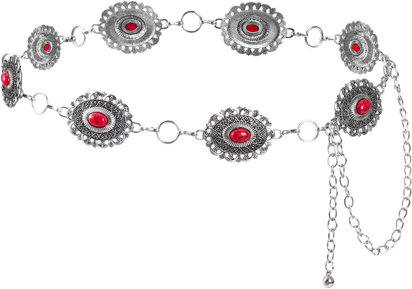 Western Oval Concho Chain Belt for Women Metal Waist Chain Belt for Dresses Jeans Western Cowgirl
