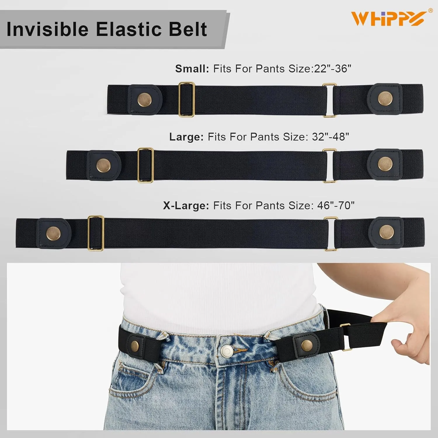 WHIPPY 2 Pack Buckle Free Comfortable Elastic Belt for Women or Men, Buckle-less No Bulge No Hassle Invisible Belts