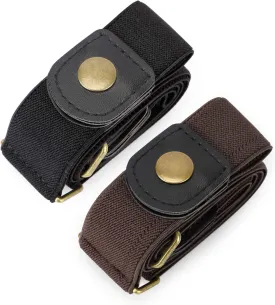 WHIPPY 2 Pack Buckle Free Comfortable Elastic Belt for Women or Men, Buckle-less No Bulge No Hassle Invisible Belts