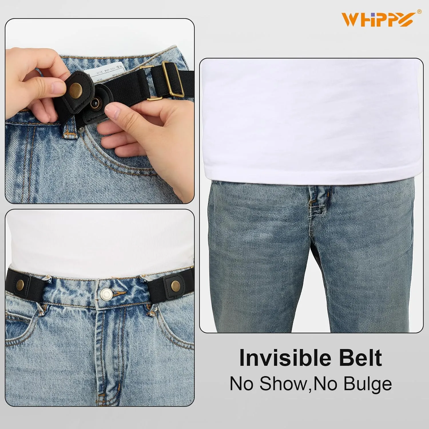 WHIPPY 2 Pack Buckle Free Comfortable Elastic Belt for Women or Men, Buckle-less No Bulge No Hassle Invisible Belts