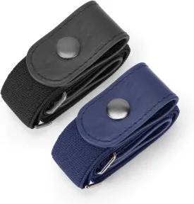 WHIPPY 2 Pack Buckle Free Comfortable Elastic Belt for Women or Men, Buckle-less No Bulge No Hassle Invisible Belts