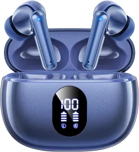 Wireless Earbuds, 2025 Ear Buds with Big Bass Stereo Sound, Lightweight Bluetooth Earbuds with 48 Hours Playtime, in-Ear Fit Earphones, IPX7, Hands-Free Calls with AI for iPhone, Android, Pad