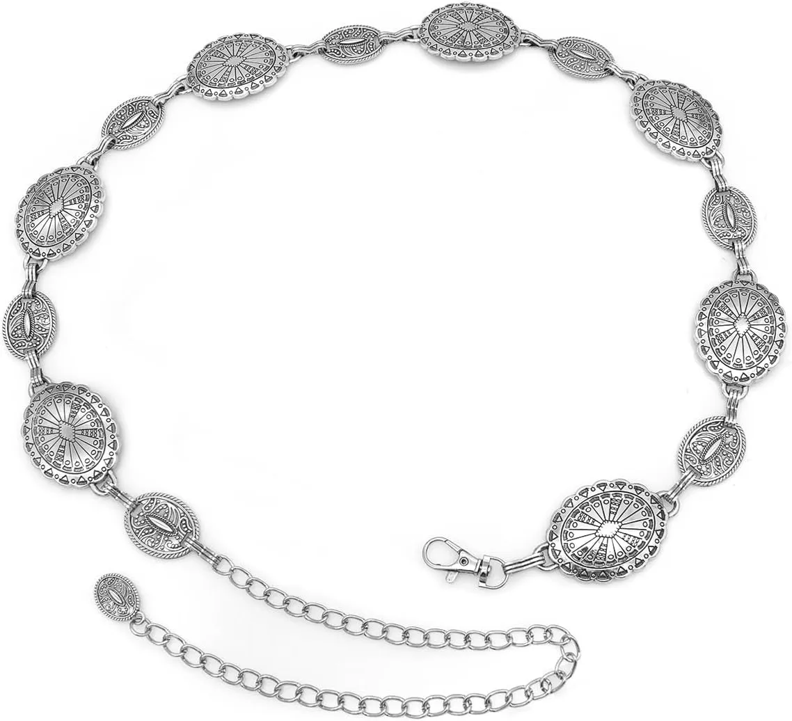 Women's Concho Chain Belt Western Cowgirl Metal Waist Chain Belt for Dress
