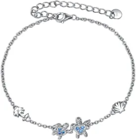 YAFEINI Ankle Bracelets for Women Sterling Silver Mermaid Turtle Ladybug Butterfly Moon Star Pineapple Anklet Link Chain Anklets Jewelry Gifts for Women