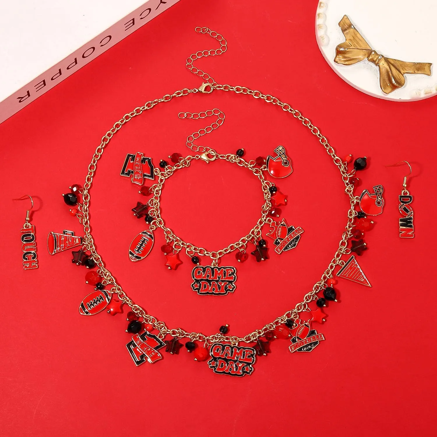 YAHPERN Teacher Necklace Earrings Bracelet for Women, Teacher Accessories, Cute Apple Pencil Book Charms Bracelet Choker Necklace Apple Earrings Teacher Appreciation Gifts Back To School Jewelry