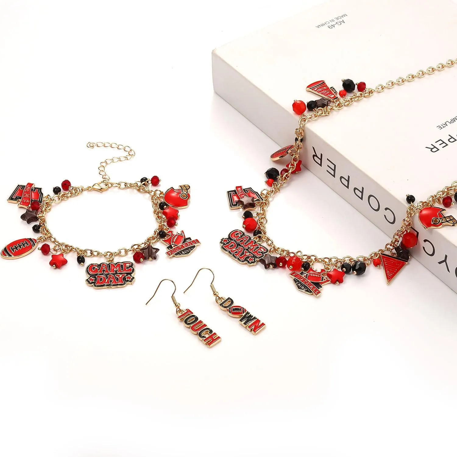 YAHPERN Teacher Necklace Earrings Bracelet for Women, Teacher Accessories, Cute Apple Pencil Book Charms Bracelet Choker Necklace Apple Earrings Teacher Appreciation Gifts Back To School Jewelry