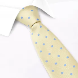 Yellow Silk Tie With Blue Polka Dots