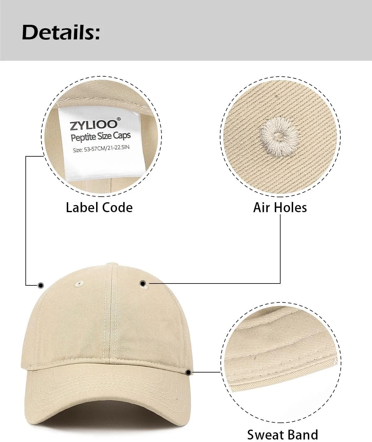 Zylioo Small Baseball Cap,Petite Size Ball Cap,Relaxed Little Sports Cap,Adjustable Fitted Golf Cap for Men Women